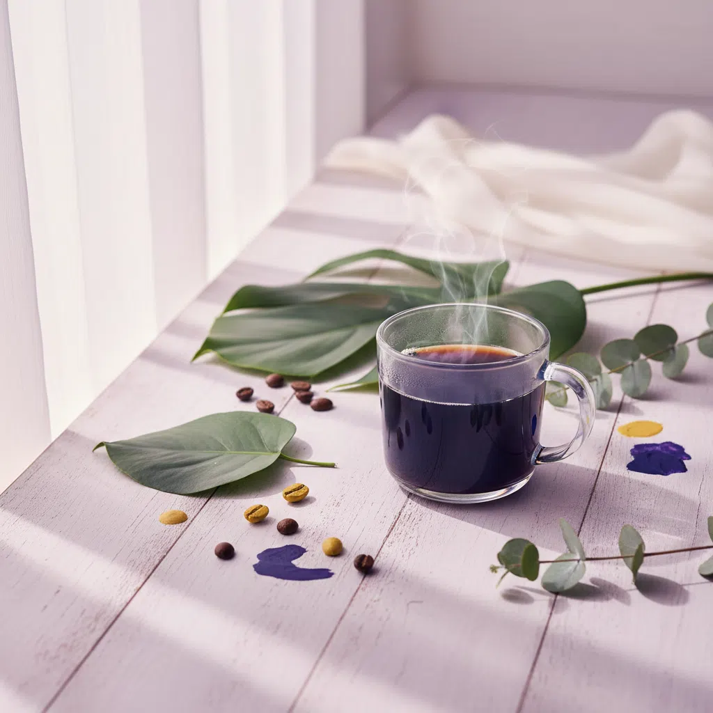 Steaming morning coffee mug on a wooden table - morning wellness ritual drink